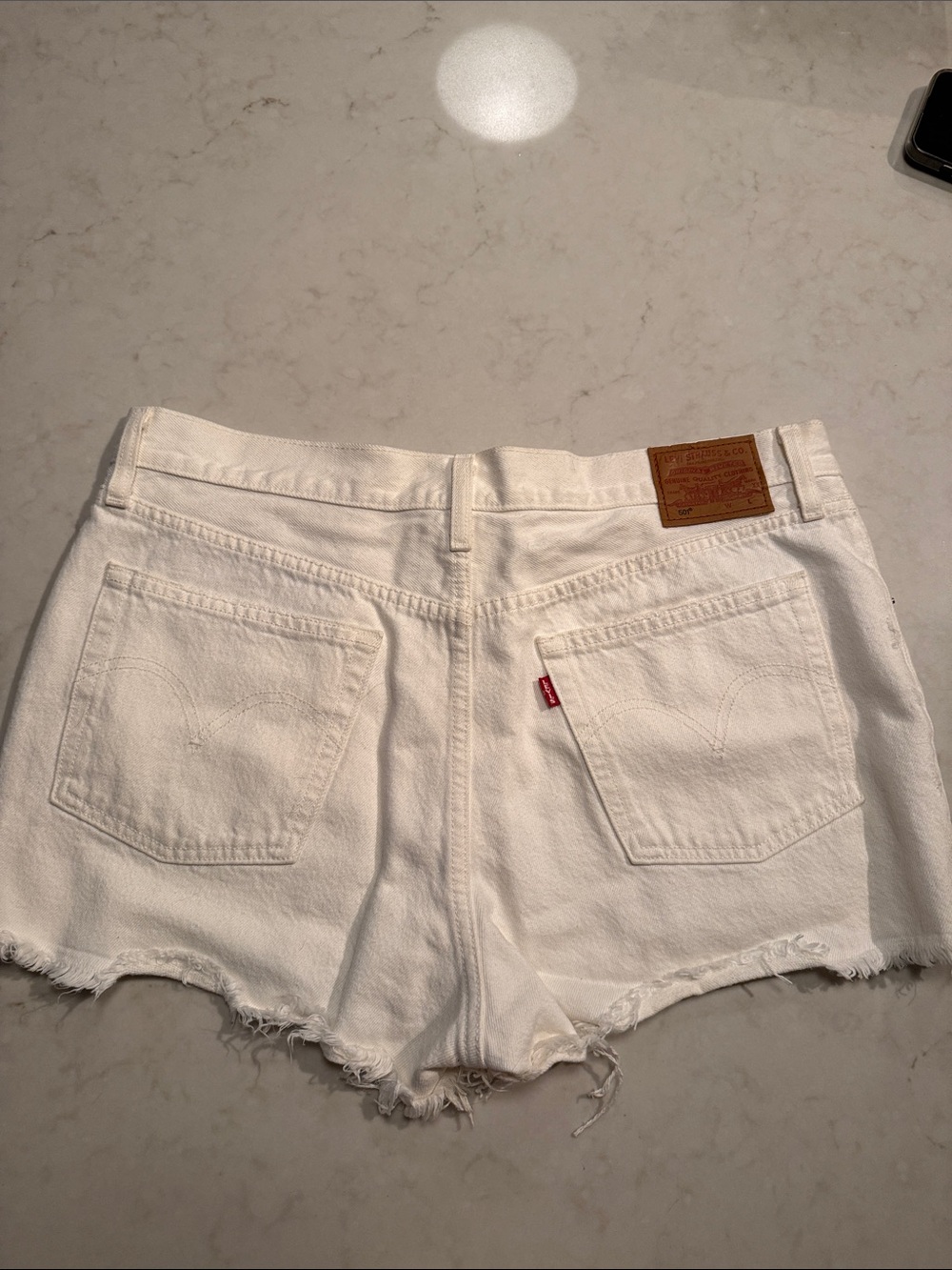 Levi's White Denim Frayed Hem Shorts